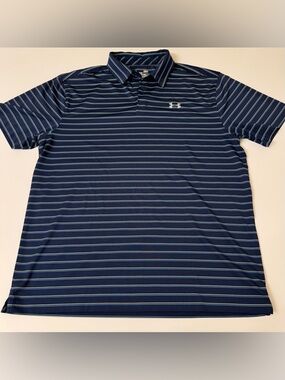 Under Armour Men’s Navy and Light Blue Striped Polo